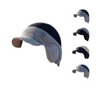 Blocking Knitted Hats, Cozy Head Winter Beanie with Ear Flaps and Wool Brim, Warm Fleece Lined Knit Hat Stocking Caps, Fur-Lined Warm Stylish Baseball Beanie for Men Women (Black)