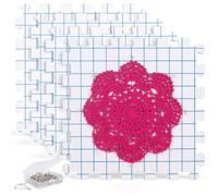 Blocking Mats for Knitting, Aeelike Knitting Blocking Mats and Pins Set, 4 Pack 11 inch Thick Crochet Blocking Boards Mat with Grids and 100 T pins, Large Foam Blocking Mats for Crochet Granny Squares