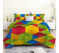 Blocks Single Duvet Plaid Coverless Duvet 4.5 Tog - Soft & Breathable, Geometry Reversible patterned Washable Comforter for Kids Girls Boys Teens Pz687