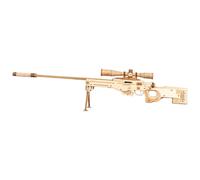 BlocteckToy 3D Wooden Sniper Rifle Puzzle, AWM 3D Laser Engraved Wooden Transmitter Assembly Model, Creative Present for Friends (266PCS/Burlywood)
