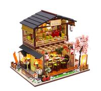 BlocteckToy DIY Miniature House Kits, 3D DIY Handmade Assembly Gibbon Sushi Shop Vintage Japanese Building Model Kit, Christmas Birthday Gifts for Adults Teens (200+PCS)