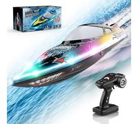 BlocteckToy RC Electric Boat Model with Night Navigation Lights and Three-Speed Adjustment, 2.4Ghz 30KM/H Speedboat Remote Control Boat for Pools and Lakes, Watercraft Boats Model Xmas Gifts