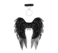 blodfune Angel Feather Wing Costume Accessory, Organza Wing with Headband, 62x58cm White Fallen Black Props Ideal for Halloween Cosplay Wedding Stage Show Party 1 Set B