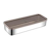 blodfune Bacon Cheese Container for Refrigerator, 304 Stainless Steel deli meat Storage for Fridge, lunch meat Kitchen Food Storage Organizers with Lids & Elevated Base L(27 * 10 * 5cm)