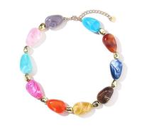 blodfune Colorful Chunky Beaded Necklace, Resin Short Collarbone Choker, Bohemian Summer Beach Party Jewelry for Women Daily Wear Gift A