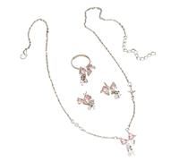 blodfune Exquisite Five-Pointed Star Bow Knot Pendant Necklace with Cubic Zirconia, Zinc Alloy Silver Plated Chain, Versatile Jewelry Gift for Women Daily Commute Party Date Pink