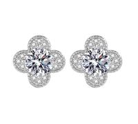 blodfune Four-Leaf Clover 1ct Cubic Zirconia Micro-Set Stud Earrings, S925 Silver Plated Copper Hypoallergenic, Sparkling Women Jewelry Gift for Daily Party Photo Live Platinum