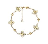 blodfune Four-Leaf Clover Flower Cubic Zirconia Adjustable Chain Bracelet, Zinc Alloy Gold Plated Lightweight Stackable, Women Casual Daily Commute Dating Elegant Gift Golden