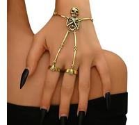 blodfune Gothic Skeleton Hand Bracelet, Skull Bone Chain Cuff, Adjustable Finger Ring Harness, Halloween Costume Jewelry for Women Men Gift
