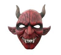 blodfune Halloween Scary Demon Masque for Adults, Horror Red Devil Full Face Mask with Horns, Realistic PU Foam Costume Prop for Haunted House Cosplay Party, One Size Red