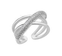 blodfune Interlaced Open Adjustable Finger Ring, Multi Layer Winding Cross Shape, Full Rhinestone Inlay Copper Band, Gold Silver Option for Women Gift Silver