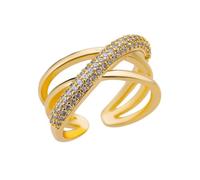 blodfune Interlaced Open Adjustable Finger Ring, Multi Layer Winding Cross Shape, Full Rhinestone Inlay Copper Band, Gold Silver Option for Women Gift Golden