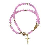 blodfune Magnetic Rosary Bracelet, Cross Chain Prayer Beads, Handmade Christian Devotional Jewelry, Lightweight Easy Wear for Women Purple