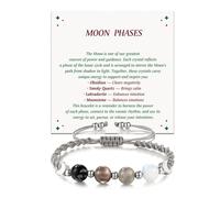 blodfune Moon Phase Natural Stone Beaded Healing Bracelet, Adjustable Sliding Knot, Stress Anxiety Relief Spiritual Jewelry, Handcrafted Gift for Women Friends Mom 2pcs