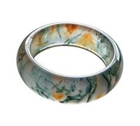 blodfune Natural Moss Agate Ring for Women & Men, Handcrafted Gemstone Band, Skin-Safe Polished Comfort Fit, Nature Jewelry for Men Women Unisex, Boho Daily Wear Red 16mm