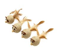 blodfune Sisal Mouses Cat Toys, Natural Rope Kitten Chew Toy for Teeth Cleaning, Feather Tail Interactive Hunting Mouses, Durable Pet Scratching Play Set, 5 Pack Indoor Cats A 4pcs