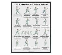 blodfune Tai Chi Chair Workout Poster, Seated Exercise Chart for Seniors Beginners, 16 Gentle Movements Canvas Unframed Wall Decor I