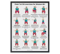 blodfune Tai Chi Chair Workout Poster, Seated Exercise Chart for Seniors Beginners, 16 Gentle Movements Canvas Unframed Wall Decor G