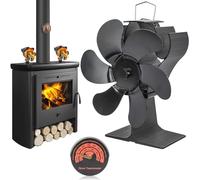 blodfune Wood Stove Fan Heat Powered Fireplace Fan, 6 Blades Wood Burning Stove Fan Eco Fan Non Electric, Heat Activated Thermal Fan 25db for Gas Pellet Stove Magnetic Thermometer Accessories (1)