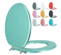 BLOFDE Wooden Round Toilet Seat, Sparkling Turquoise, Modern Style, Prevents Shifting with Zinc Alloy Hinges, Easy to Install and Clean