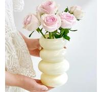 BLOFLO Colored Glass Hydroponic Flower Vase - 7-Inch Milky Yellow Geometric Glass Vase for Modern Home Decor and Office