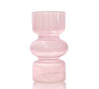 BLOFLO Pink Transparent Glass Hydroponic Vase, 7Inches Colored for Flower, Three-Layer Floral for Home Décor, Modern Geometric for Home Office Wedding Table