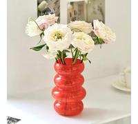 BLOFLO Colored Glass Hydroponic Flower Vase, 7-Inch Opaque Orange Glass, Four-Layer Geometric Glass Floral Vase for Home Décor, Modern Bubble Glass Vase for Home Office Wedding Table (Opaque Orange)