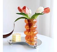 BLOFLO Transparent Glass Hydroponic Flower Vase, 7-Inch Orange Glass Vase, Four-Layer Geometric Glass Floral Vase for Home Décor, Modern Bubble Glass Vase for Home Office Wedding Table (Orange)