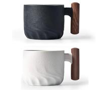 BlogBlog Ceramic Espresso Coffee Mug with Wooden Handle, 3 oz, Microwave Safe, Porcelain, 5.3 x 4.7 cm, Hand Wash, Black and White