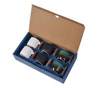 BlogBlog Ceramic Espresso Coffee Mugs, 89 ml, Porcelain, Wooden Handle, Pack of 6 (Black, Green and White)