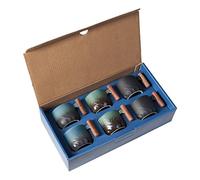 BlogBlog Ceramic Espresso Cups with Wooden Handle Espresso Shot Cups Ceramic Tea Cups Porcelain Demitasse Cups for Coffee or Tea, 3oz (Black&Blue&Green, 6)