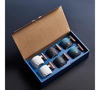 BlogBlog Ceramic Espresso Cups with Wooden Handle Espresso Shot Cups Ceramic Tea Cups Porcelain Demitasse Cups for Coffee or Tea, 3oz (Black&Blue&White, 6)