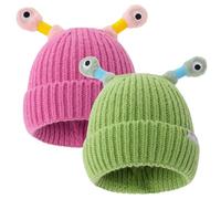 Blogiiup Glow Hat, Winter Parent Child Cute Glowing Little Monster Knit Hat LED Glow Hat Funny Retractable Eye Tentacles Ladies Winter Hats Green