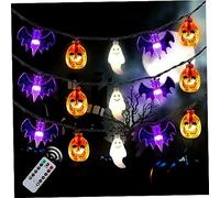 Blogiiup Halloween Lights 19.7ft 30 LED Halloween String Lights Waterproof 3D Pumpkin Bat Ghost Battery Operated Fairy Lights with Timer 8 Lighting Modes NO Battery, Halloween Lights Outdoor