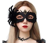 Blogiiup Halloween Masquerade Ball Mask for Women with A Velvet Necklace Spider Half Face Mask Costume Cosplay Felt Eye Masks for Women and Girls for Christmas Halloween Cosplay Party
