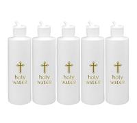 Blogiiup Holy Water Bottle Catholic, Holy Water Bottle 5Pcs 250ml Catholic Christian Holy Water Container with Cross Print PS Multi-purpose Empty Bottles for Church, Halloween, Holy Water