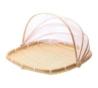 Blogiiup Mesh Food Covers for Outdoors, Fruit Basket with Cover 13x13 In Square Woven Bamboo Bread Basket with Lid Dust-proof Mesh Wicker Food Serving Tent Basket for Fruits, Bamboo Basket