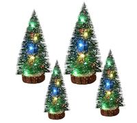 Blogiiup Mini Christmas Tree with Lights, 4Pcs Mini Christmas Tree with Colorful Lights 4 Sizes Small with Wooden Base for Home Office Tabletop Party Decor, LED