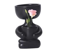 Blogiiup Succulent Planter, Small Round Human Shape Cactus Pot Vase, Cute Ceramic Flower Pot for Home Office Decor (Black StyleB)