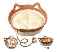 Blogiiup Wicker Cat Basket, Cat Beds for Indoor Cats, 2-in-1 Cotton Rope Woven Cat Baskets Bed with Toy Tail, Scratch-proof Kitten Bed with Soft Cushion, Wicker Cat Basket for under 4kg Cats, M