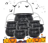 Blogiiup Witches Cauldron, Cauldron with Handle 9Pcs Plastic Decorative Heavy Duty Halloween Candy Bowl Pot for Party Bar Club Haunted House, Halloween Candy Bowl