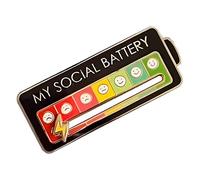 BLOHDI 1/2/4Pcs MY SOCIAL BATTERY Social Battery Brooch Pin Funny Social Battery Brooch Badge Funny Social Mood Brooch Pin for 7 Days Creative Expression Pin Brooch Badge Lapel Pin Gift (Black)
