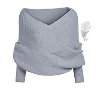 BLOHDI Snowfall Sweater Scarf with Sleeves, Women's Knit Sweater Top Winter Scarf, Warm Knitted Crochet Shawl Cape with Sleeves (Grey, One Size)