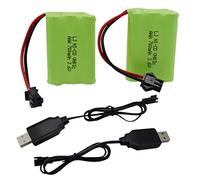Blomiky 2 Pack 3.6V 700mAh AAA Re-Chargeable Battery Pack with SM-2P Connector Plug and USB Charger Cable for RC Battle Bumper Cars C143 D143 RC Vehicle D143 Battery 2