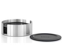 blomus 63476 coasters, round, 6 pc LARETO, Black/Silver