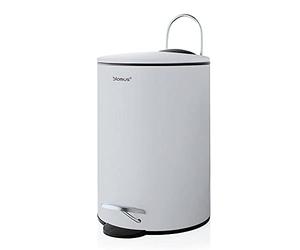 Blomus Tubo pedal bin made of powder-coated steel, moon grey, 3 L capacity, smart close system, removable bucket, exclusive bathroom accessory (H x W x D): 24.5 x 17 x 17 cm, moon grey, 68993