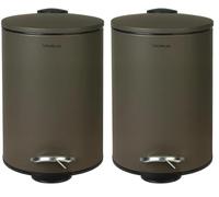 blomus Tubo Pedal Bin Made of Powder-Coated Steel, Tarmac, 3 L Capacity, Smart Close System, Removable Bucket, Exclusive Bathroom Accessory (H x W x D: 24.5 x 17 x 17 cm, Tarmac, 69159) (Pack of 2)