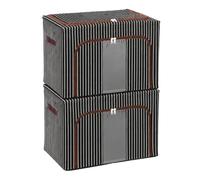 BLOMZA 2Pcs Foldable Storage Box with Sturdy Steel Frame & Waterproof Oxford Cloth Double Zipper Top & Transparent Front Window for Clothes Bedding Toys Home Organization 95L Black Stripes