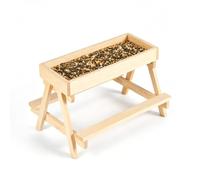 BLOMZA Chicken Picnic Table Feeder Wooden Poultry Dining Bench with Mesh Bottom Handmade Solid Wood Outdoor Coop Accessory for Hens Ducks Geese Rustic Farm Decor Non-Slip Base 38x38x25cm