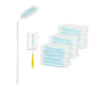 BLOMZA Fluffy Duster with Long and Short Handle Disposable Dust Magnet Electrostatic Mop Head for Home Office Desk Blinds Ceiling Fans Car 30Pcs 180° Fluffy Duster Set